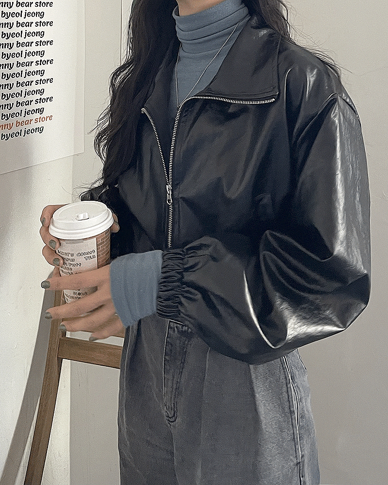 [봄재진행] 반트 투웨이 크롭 메탈 레더 자켓(2color)